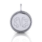 Sterling Silver Engraved Charm with Rope Edge 15mm
