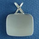Rectangle Horizontal with Rounded Edges 3 Dimensional Engravable Sterling Silver Pendant with X Design Bale