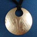 Round 58-mm Engravable Hammered Copper Pendant on Multi Strand Black 16 Inch Cord Necklace with Silver Tone Toggle Clasp