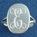 Oval Vertical Engravable Sterling Silver Ring with V Band Design