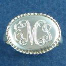 Horizontal Oval Engravable Disk with Rope Accent Sterling Silver Ring