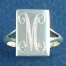 Rectangle Small Vertical Engravable Plate Sterling Silver Ring with V Band Design