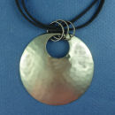 Round 57-mm Engravable Hammered Chocolate Copper Pendant on Multi Strand Black 16 Inch Cord Necklace with Silver Tone Toggle Clasp