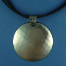 Round 40-mm Engravable Hammered Chocolate Copper Pendant with Bale on Multi Strand Black 16 Inch Cord Necklace with Silver Tone Toggle Clasp