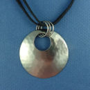 Round 47-mm Engravable Chocolate Hammered Copper Pendant on Multi Strand Black 16 Inch Cord Necklace with Silver Tone Toggle Clasp