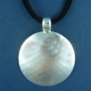 Round 47-mm Engravable Hammered Silver Fashion Pendant with Fixed Bale on Multi Strand Black 16 Inch Cord Necklace with Silver Tone Toggle Clasp