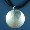 Round 41-mm Engravable Hammered Silver Fashion Pendant with Bale on Multi Strand Black 16 Inch Cord Necklace with Silver Tone Toggle Clasp