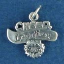 Cheer Leading Mom Word Phrase with Pom Pom Sterling Silver Charm Pendant