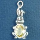 Bunny Rabbit with Yellow CZ Sterling Silver Charm Pendant