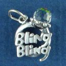 Ladies Crystal Ring with Word Phrase Bling Bling Sterling Silver Charm Pendant