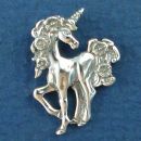 Unicorn with Flower Accents on Mane and Tale Sterling Silver Charm Pendant