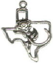 Texas State Outline with Rose Sterling Silver Charm Pendant for Charm Bracelet