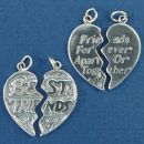 Best Friends Set of Two Large Sterling Silver Charm Pendants with Word Phase Friends Forever Apart Or Together on Back Side