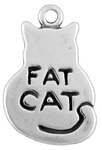 Cat with Word Phrase Fat Cat Sterling Silver Charm Pendant