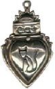 Cat on Heart Shield Design Sterling Silver Charm Pendant