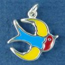 Bird with Blue, Yellow and Red Enamel Sterling Silver  Charm Pendant