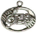 Musical Notes in Oval Design Sterling Silver Charm Pendant