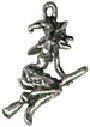 Halloween: Witch Riding her Broom 3D Sterling Silver Charm Pendant