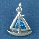 Sailboat with Blue CZ Sails Sterling Silver Charm Pendants