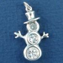 Snowman Wearing Hat with Clear CZ Sterling Silver Charm Pendant