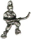 Hockey Player Skating with Hockey Stick Small 3D Sterling Silver Charm Pendant