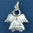 Angel with Spead Wings and Clear CZ Sterling Silver Charm Pendant