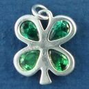 Clover Four Leaf Lucky Shamrock with Green CZ Sterling Silver Charm Pendants