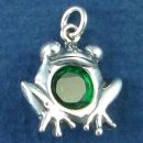 Frog with Green CZ Sterling Silver Charm Pendant