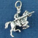 Knight on Horseback Charging with Lance in Hand 3D Sterling Silver Charm Pendant