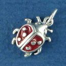 Ladybug with Red Enamel Sterling Silver Charm Pendant