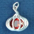 Pumpkin with Orange CZ Sterling Silver Charm Pendant