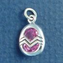Easter Egg with Zig Zag Design and Pink CZ Accent Sterling Silver Charm Pendant