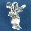 Eagle with Wings Spread Holding American Flag 3D Sterling Silver Charm Pendant