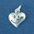 Heart with Happy Smiley Face Sterling Silver Charm Pendant