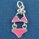 Bikini in Pink Enamel Two Piece Ladies Swim Suit Sterling Silver Charm Pendant