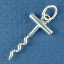 Wine Cork Screw 3D Sterling Silver Charm Pendant Wholesale