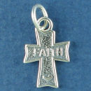 Cross with Heart and Word Phrase Faith Sterling Silver Charm Pendant