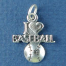 Baseball, I Love with Heart Sports Sterling Silver Charm Pendant