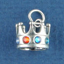 Crown with Multi Color Crystal Accents Sterling Silver Charm Pendant