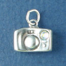 Camera with Crystal Flash 3D Sterling Silver Charm Pendant