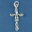 Cross with Delicate Lace Design Sterling Silver Charm Pendant