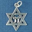 Religious Jewish Star of David with Chai Symbol Sterling Silver Charm Pendant