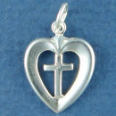 Cross in open Heart Sterling Silver Charm Pendant