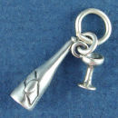 Champagne Wine Bottle and Wine Glass 3D Sterling Silver Charm Wholesale Pendant