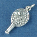 Ping Pong Paddle with Ball 3D Sterling Silver Charm Pendant