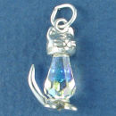 Cat made with Swarovski Crystal 3D Sterling Silver Charm Pendant