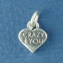 Heart Crazy 4 You Word Phrase Sterling Silver Charm Message Pendant