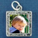 Picture Photo Charm Frame Double Sided Etched Square 3D Sterling Silver Pendant
