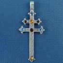 Cross with Multi Colored Crystals Sterling Silver Pendant