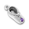 Baby Shoe Birthstone for February with Amethyst Crystal Sterling Silver Charm Pendant